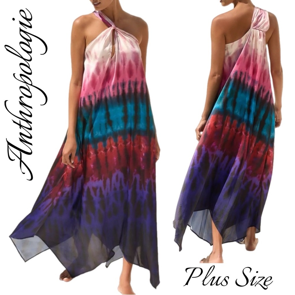 NWOT Anthropologie Tie-Dye Maxi Dress in Pink, Teal, Red & Purple